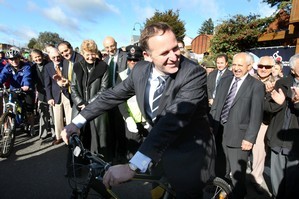 John Key on a cycle at Ohakune at the opening of the cycle trail. Photo / Wanganui Chronicle