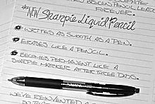 Sharpie's new Liquid Pencil contains liquid graphite. Photo / Supplied Sharpie's new Liquid Pencil contains liquid graphite. Photo / Supplied