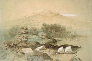 A Maori fishing camp, 1849, watercolour by Charles Heaphy. Photo / Alexander Turnbull Library