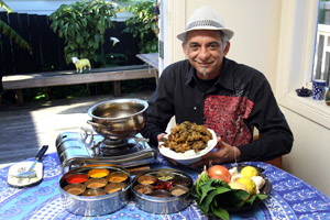 Indian chef Bharat Jamnadas with his creations. Photo / Dean Purcell
