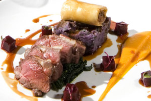 Cobar's Wairarapa lamb cannelloni with crushed urenika potato, cavalo nero, beetroot and carrot. Photo / Mark Mitchell