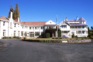 The Waitomo Caves Hotel exudes charm with a mix of Victorian, Colonial, Spanish Mission and Cape Dutch architecture. Photo / Supplied