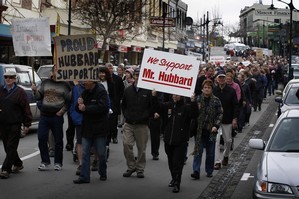 Hubbard supporters march down the streets of Timaru. Photo / Sarah Ivey