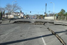 Road damage from the Christchurch earthquake. Photo / Allana Amstad. Road damage from the Christchurch earthquake. Photo / Allana Amstad.