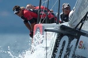 Team NZ get to grips with the difficult conditions off Sardinia. photo / ETNZ