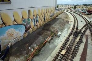 Dan Mills' mural is on two walls either side of the tracks under Newmarket's Broadway. Photo / Dean Purcell