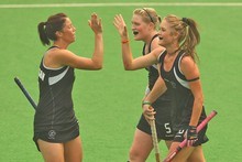 Samantha Harrison of New Zealand celebrates scoring a goal during the women's pool B match between England. Photo / Getty Images Samantha Harrison of New Zealand celebrates scoring a goal during the women's pool B match between England. Photo / Getty Images