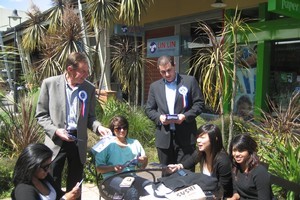 Howick C&R candidates Dick Quax (left) and Jami-Lee Ross on the campaign trail. Photo / Supplied
