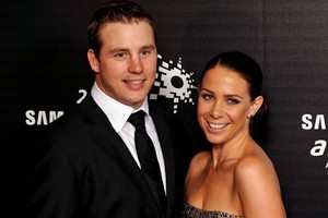 Kate Ritchie and Stuart Webb at last year's AFI Awards in Melbourne, Australia. The 'Woman's Day' story about their nuptials appeared to have photoshopped this image so Ritchie's dress was white. Photo / Getty Images