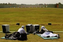 Mike Collings and John Snowden compete in the 500 yards Pairs Full Bore Open. Photo / Getty Images Mike Collings and John Snowden compete in the 500 yards Pairs Full Bore Open. Photo / Getty Images