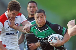 Timana Tahu of New Zealand Maori attacks the line. Photo / Getty Images