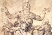 A drawing of the ‘Pieta’ of Mary holding Jesus at St Peter’s Basilica in Rome, which may have inspired this newly-discovered painting. A drawing of the ‘Pieta’ of Mary holding Jesus at St Peter’s Basilica in Rome, which may have inspired this newly-discovered painting.