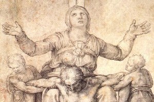 A drawing of the ‘Pieta’ of Mary holding Jesus at St Peter’s Basilica in Rome, which may have inspired this newly-discovered painting.
