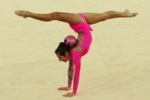 Mereana Rademakers of New Zealand performs with the hoop as she competes in the in the All-Around Rhythmic Gymnastics Final. Photo / Getty Images Mereana Rademakers of New Zealand performs with the hoop as she competes in the in the All-Around Rhythmic Gymnastics Final. Photo / Getty Images