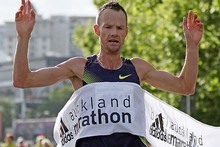 Dale Warrander crosses the finish line of the 2010 Auckland Marathon. Photo / Getty Images Dale Warrander crosses the finish line of the 2010 Auckland Marathon. Photo / Getty Images