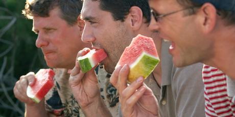 Barbecues don't always have to be about red meat - throw in some vegetable kebabs with seafood or chicken and finish up with refreshing watermelon. Photo / Thinkstock Barbecues don't always have to be about red meat - throw in some vegetable kebabs with seafood or chicken and finish up with refreshing watermelon. Photo / Thinkstock