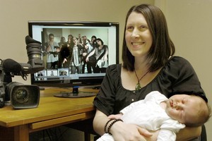 Zoe Hobson and her 4-week-old daughter, Abigail. Abigail will have a cameo part in her mother's zombie film. Photo / Otago Daily Times/Jane Dawber