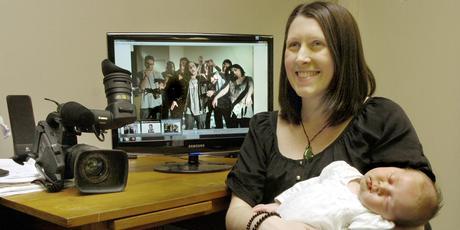 Zoe Hobson and her 4-week-old daughter, Abigail. Abigail will have a cameo part in her mother's zombie film. Photo / Otago Daily Times/Jane Dawber Zoe Hobson and her 4-week-old daughter, Abigail. Abigail will have a cameo part in her mother's zombie film. Photo / Otago Daily Times/Jane Dawber