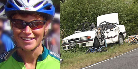 Kay Wolfe (left) and the scene of the crash on Morrinsville-Walton Rd. Photos / Supplied Kay Wolfe (left) and the scene of the crash on Morrinsville-Walton Rd. Photos / Supplied