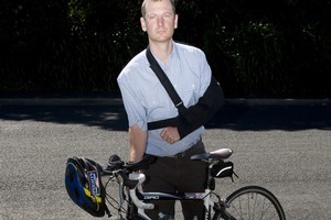 Cyclist John McLaren has a broken collar bone and shoulder blade after being knocked from his bike. Photo / Richard Robinson