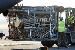 The jet engine arrives at Hokitika Airport. Photo / NZPA