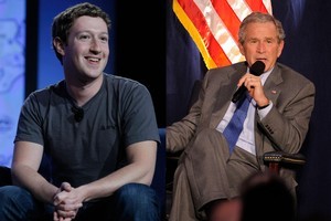 Facebook buddies - Mark Zuckerberg and George W Bush. Photos / Supplied