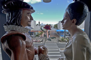 Romeo and Juliet from inside the glockenspiel Elizabethan clock tower in Stratford. Photo / Chris Samsara