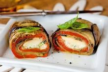 Eggplant roulade, grilled peppers, zucchini, fresh mozzarella and basil. Photo / Babiche Martens Eggplant roulade, grilled peppers, zucchini, fresh mozzarella and basil. Photo / Babiche Martens
