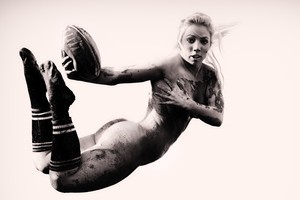 Lock Bekki Abernethy is Miss March in the Old Boys University women's rugby team nude 2011 calendar. Photo / NZPA, supplied