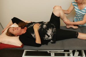 Yahaloma Hochman receives muscle treatment for her injury. Photo / Greg Bowker