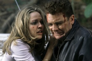 Angela Dotchin and John Leigh in 1997's Shortland Street cliffhanger - the plane crash. Photo / Supplied