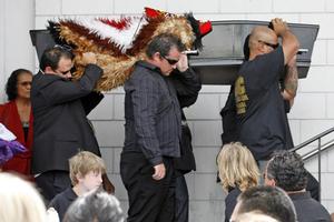 Pauly Fuemana's coffin is carried inside the church for his funeral service yesterday. Photo / Dean Purcell