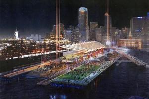 The redesigned facility, one of four options under consideration for Queens Wharf, would provide a cruise-ship terminal and multi-purpose public space.