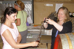 Trying grenache straight from the barrel at Moss Brothers winery. Photo / Supplied