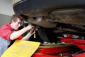 Automotive engineering apprentice Tony Milne works on a towbar. Photo / Christine Cornege