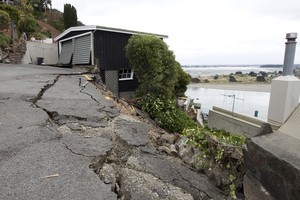 Subsidence as a result of Tuesday's earthquake, on Clifton Terrace. Photo / Mark Mitchell