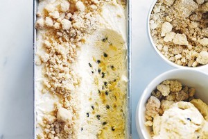 Passionfruit and coconut crumble semifreddo. Photo / Chris Court