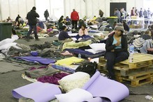 Christchurch's people left homeless gathered at the Civil Defence Emergency Centre in the immediate aftermath of the earthquake at Hagley Park. The park will host the memorial service on March 18. Photo / Mark Mitchell Christchurch's people left homeless gathered at the Civil Defence Emergency Centre in the immediate aftermath of the earthquake at Hagley Park. The park will host the memorial service on March 18. Photo / Mark Mitchell