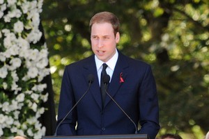Prince William addresses the crowd at Hagley Park. Photo / NZPA