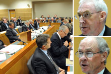 Counsel for clients involved on the first day of the Pike River Royal Commission Inquiry, inset, David Henry, Commissioner (top) and Justice Panckhurst, chairman of Commissioners. Photos / NZPA Images Counsel for clients involved on the first day of the Pike River Royal Commission Inquiry, inset, David Henry, Commissioner (top) and Justice Panckhurst, chairman of Commissioners. Photos / NZPA Images