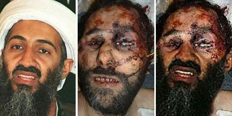 The fake photo of Osama bin Laden (far right) is a combination of another corpse (centre) and bin Laden. Photo / Supplied The fake photo of Osama bin Laden (far right) is a combination of another corpse (centre) and bin Laden. Photo / Supplied