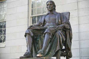 The 'Statue of Three lies' remains a drawcard for tourists who enter the grounds of Harvard to rub the buckled shoe for good luck. Photo / Wikimedia Commons posted by user Alainedouard
