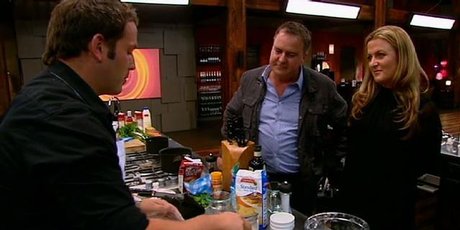 Stu whips up a bread roll while chatting to the judges. Stu whips up a bread roll while chatting to the judges.