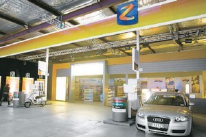 A mock-up of a new Z Energy station, built in a warehouse in East Tamaki. Photo / Sarah Ivey