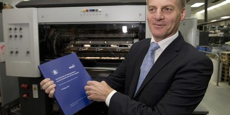 Finance Minister Bill English with a copy of the Budget he will present tomorrow. Photo / Mark Mitchell Finance Minister Bill English with a copy of the Budget he will present tomorrow. Photo / Mark Mitchell