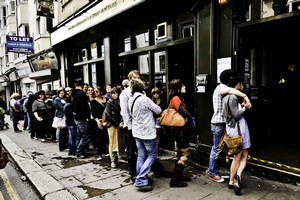 Punters queue to see New Zealand's Die!Die!Die! at The Great Escape festival in Brighton. Photo / Lisa Wormsley