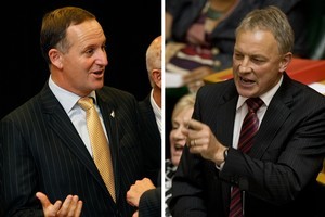 John Key's Government class KiwiSaver contributions as borrowing but Phil Goff says that doesn't stack up. Photos / Sarah Ivey, Mark Mitchell