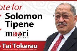 Maori Party candidate Solomon Tipene hammered up his first billboard in Whangarei yesterday. Photo / Supplied