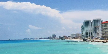 Hotels and apartments in Cancun overlooking the Caribbean. Photo / Graeme Barrow