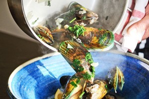 Moules mariniere - mussels in white wine. Photo / Jason Dorday